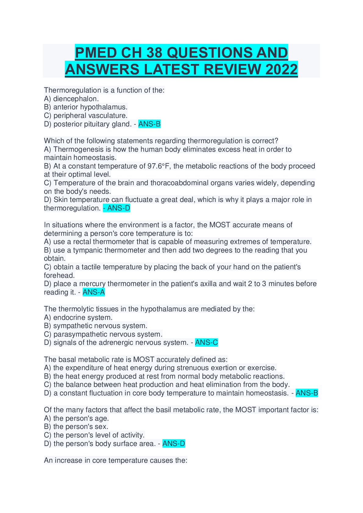 Preview of PMED CH 38 QUESTIONS AND  ANSWERS LATEST REVIEW 2022